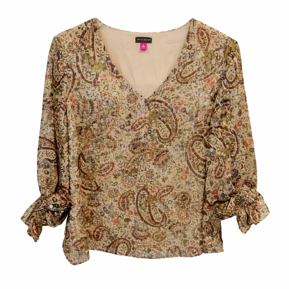 NWT Vince Camuto Paisley Metallic Thread Boho Blouse Sz 1X